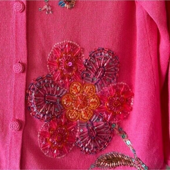 VTG Michael Simon Sequin Beaded Embellished Pink Cardigan Sweater SZ Small - Picture 5 of 6